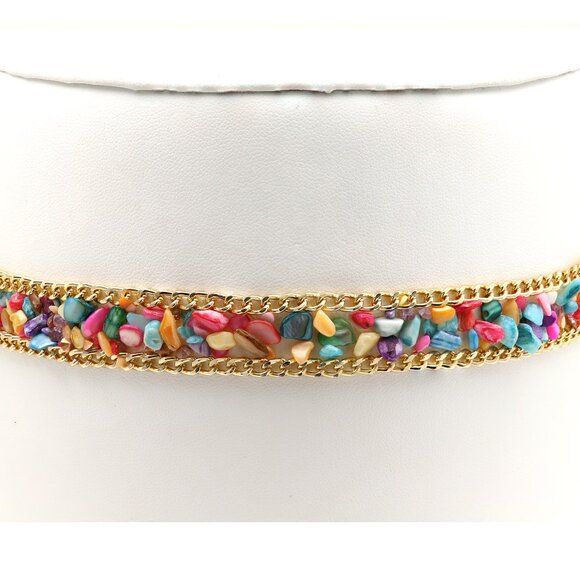 Pebbles Choker Necklace Adjustable fancy Chokers Multi Color stones  (#68) - Picture 3 of 12